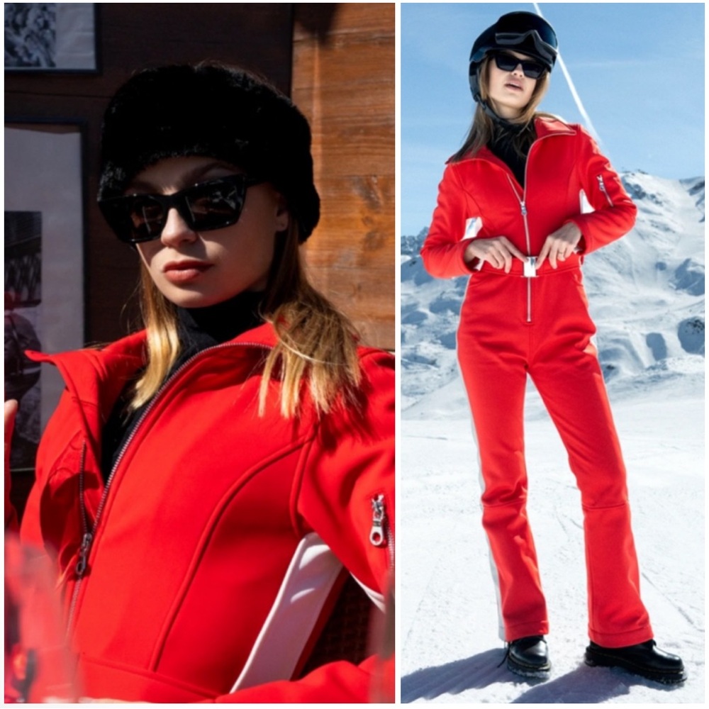 Red Women's Ski One-Piece Jumpsuit - Performance Snow Jacket